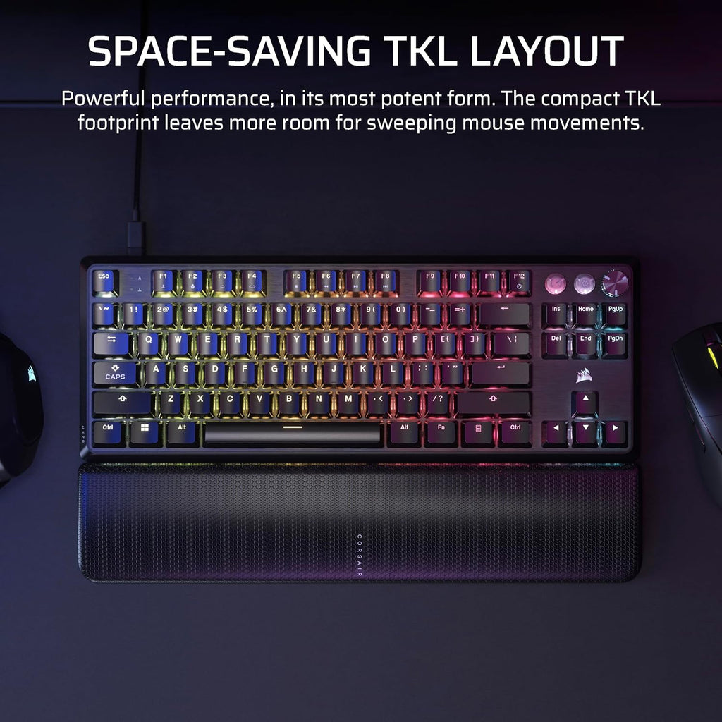 Clavier de jeu mécanique doté de connectivité filaire sans pavé numérique Corsair K70 PRO TKL RGB – Switches MGX Hyperdrive à effet Hall pré-lubrifiés et réglables, SOCD et déclenchement réactif simultanés, ABS double injection, QWERTY NA – Noir