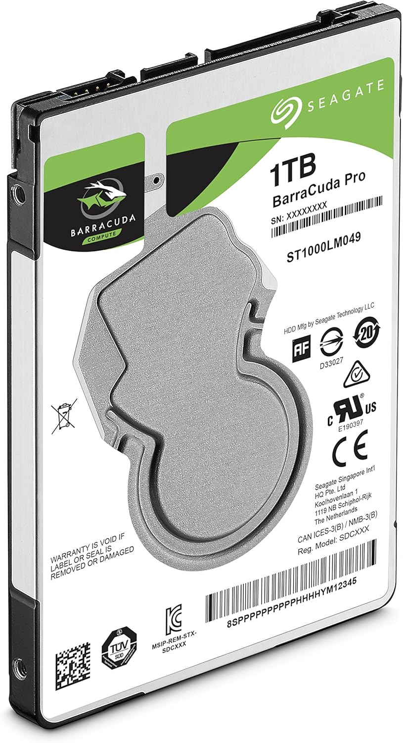 Disque dur interne Seagate BarraCuda Pro 1 To – 2,5 pouces SATA 6 Gb/s 7200 tr/min 128 Mo de cache pour ordinateur de bureau et compact portable, récupération de données – Emballage sans frustration (ST1000LM049)