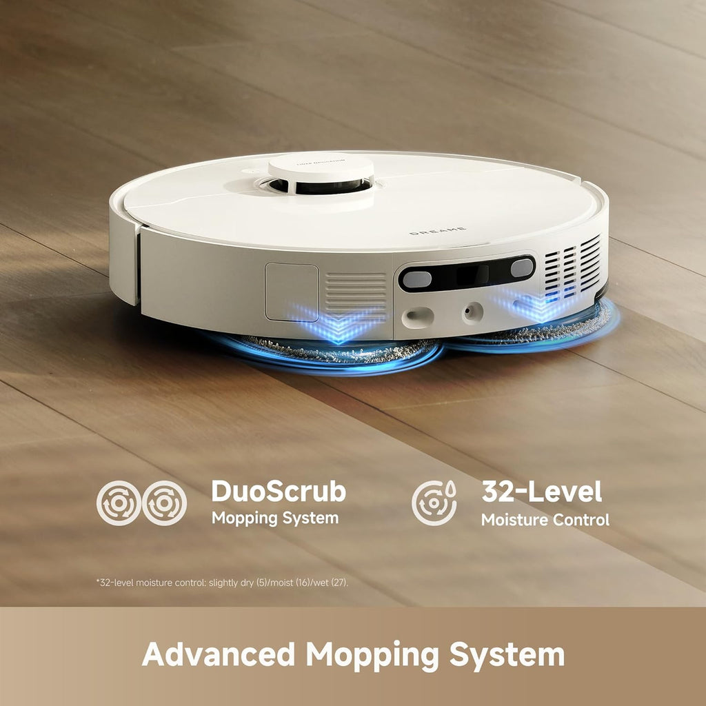 Aspirateur et laveur robot DREAME L40 Ultra Gen 2, aspiration de 25 000 Pa, brosse latérale extensible, station de nettoyage et de vidage automatique, commande vocale et application, blanc – Modèle pratique