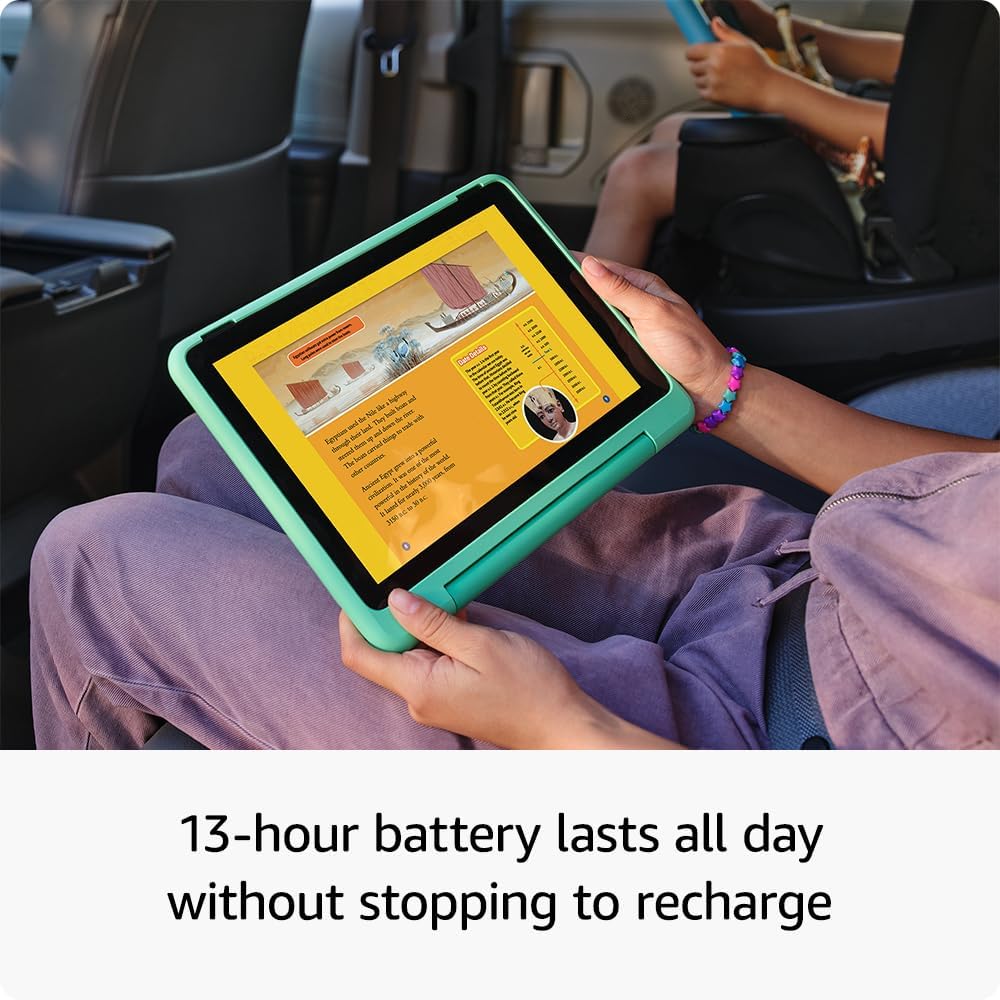 Tablette tactile Amazon Fire HD 10 Kids Pro, 6-12 ans. Écran HD lumineux de 10,1 pouces, contenu sans publicité, contrôle parental performant, autonomie de 13 heures et étui fin pour les plus grands, 32 Go, Happy Day