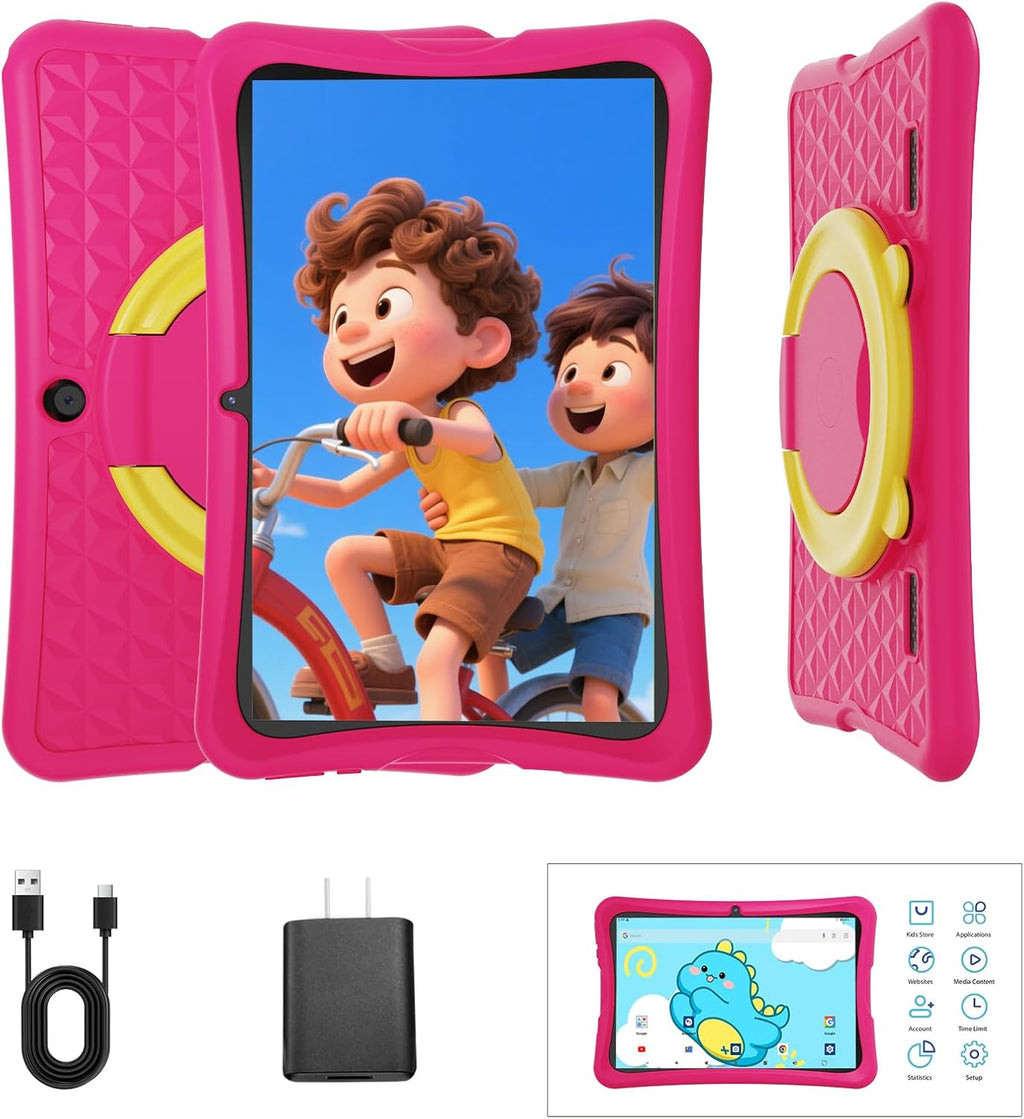 Tablette tactile DigiLand Android 15 pour enfants, 10,1 pouces, 6 Go de RAM + 32 Go de ROM (extensible via carte TF), contrôle parental, applications pour enfants préinstallées, double caméra 2 MP + 5 MP, tablette éducative Android avec étui de prote