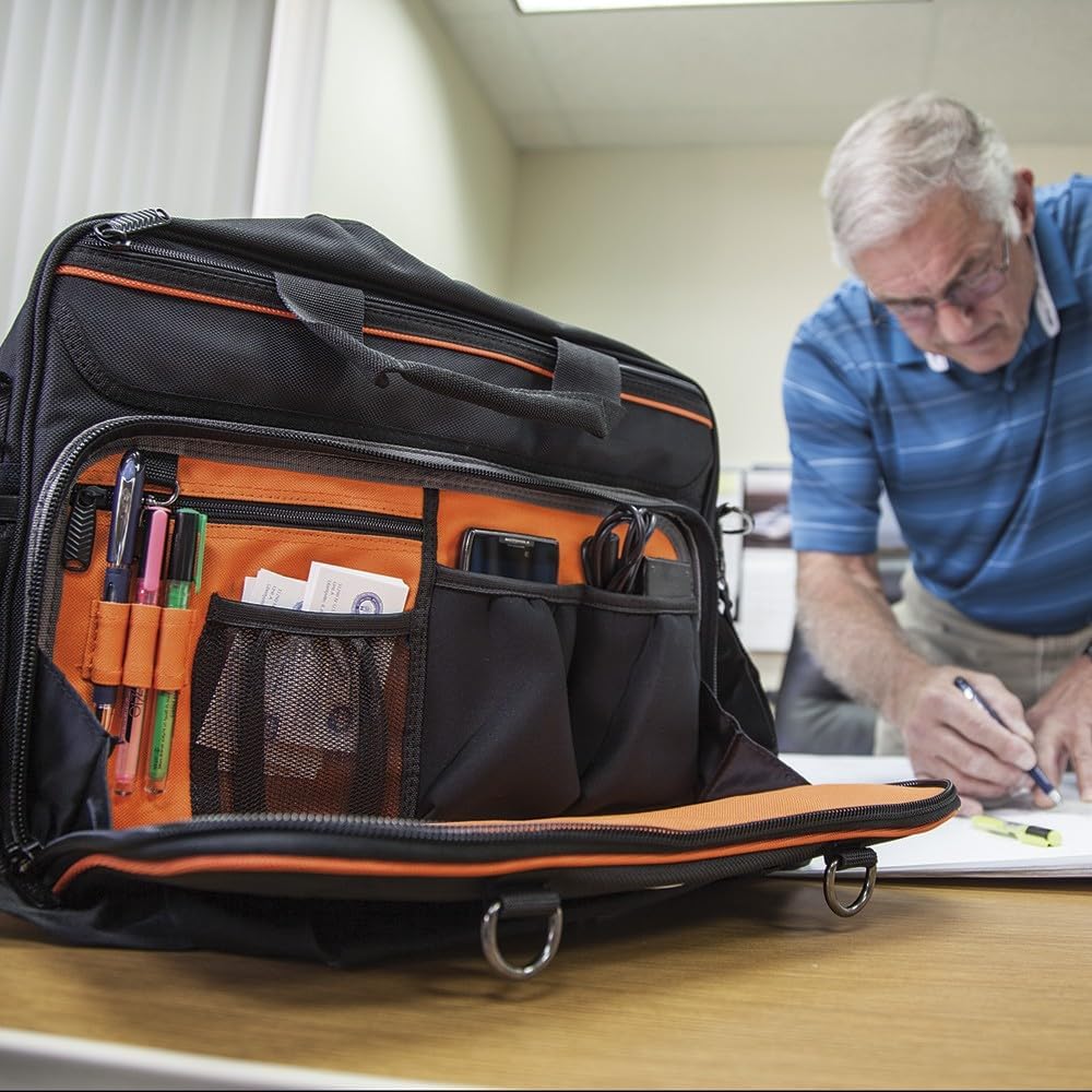 Sac à outils Klein Tools 55455M, sac professionnel Tradesman avec poche pour ordinateur compact portable, noir et orange