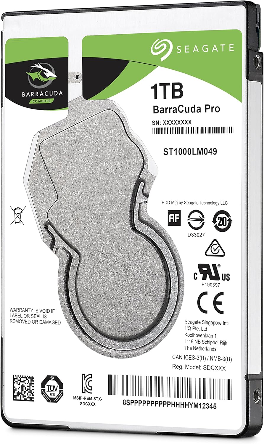 Disque dur interne Seagate BarraCuda Pro 1 To – 2,5 pouces SATA 6 Gb/s 7200 tr/min 128 Mo de cache pour ordinateur de bureau et compact portable, récupération de données – Emballage sans frustration (ST1000LM049)