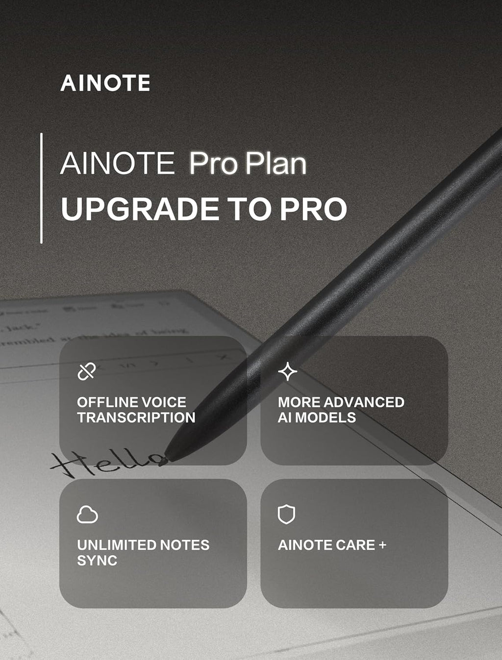 Tablette tactile à encre électronique iflytek AINOTE 2 10,65 pouces avec intelligence artificielle pour la prise de notes en réunion. Ultra-mince (4,2 mm), elle offre la transcription vocale en 16 langues et la conversion de l'écriture manuscrite en