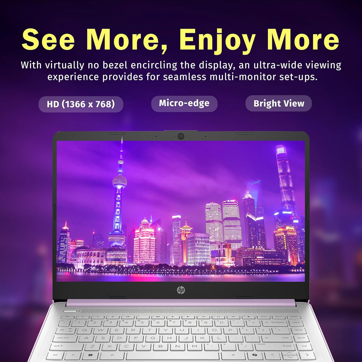 Ordinateur compact portable HP Stream 14 HD avec AI Copilot, processeur Intel N150, 4 Go de RAM, 1,12 To de stockage (128 Go UFS + station d'accueil de 1 To), carte graphique Intel, abonnement d'un an à Office 365, Wi-Fi 6, Windows 11, violet lavande