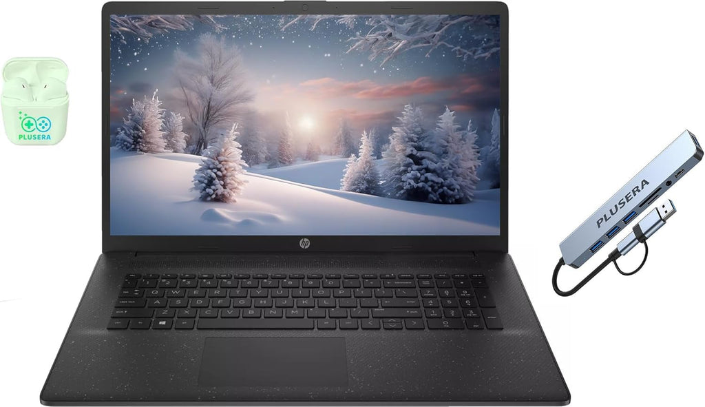 Ordinateur compact portable professionnel HP 17,3 pouces, processeur Intel Core i5 à 10 cœurs, Windows 11 Pro avec suite Microsoft Office à vie, écouteurs PLUSERA, noir (Intel Core i5, 64 Go de RAM | 2,2 To de stockage)