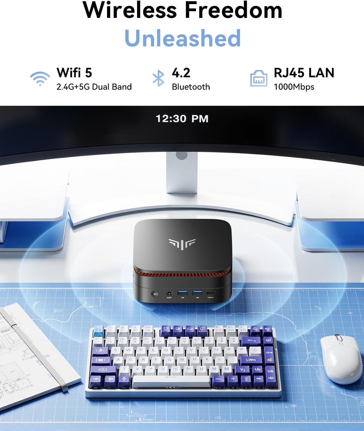 KAMRUI Pinova P1 Mini PC Ordinateur Processeur AMD Ryzen 4300U 16 Go de RAM DDR4 256 Go SSD M.2 Mini ordinateur de bureau compatible triple 4K USB-C WiFi Bluetooth Ethernet HTPC pour entreprises, éducation et usage domestique – Modèle pratique
