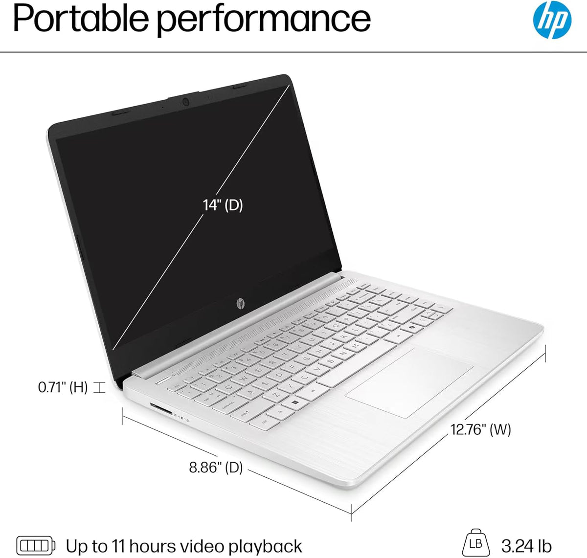 Ordinateur compact portable HP 14 (édition 2025) : Professionnel, Étudiant, Fin, Licence à vie pour Microsoft Office, Copilot AI, Processeur Intel quadricœur, 16 Go de RAM, 628 Go de stockage (128 Go UFS + 500 Go d'extension), Accessoires Marxsol