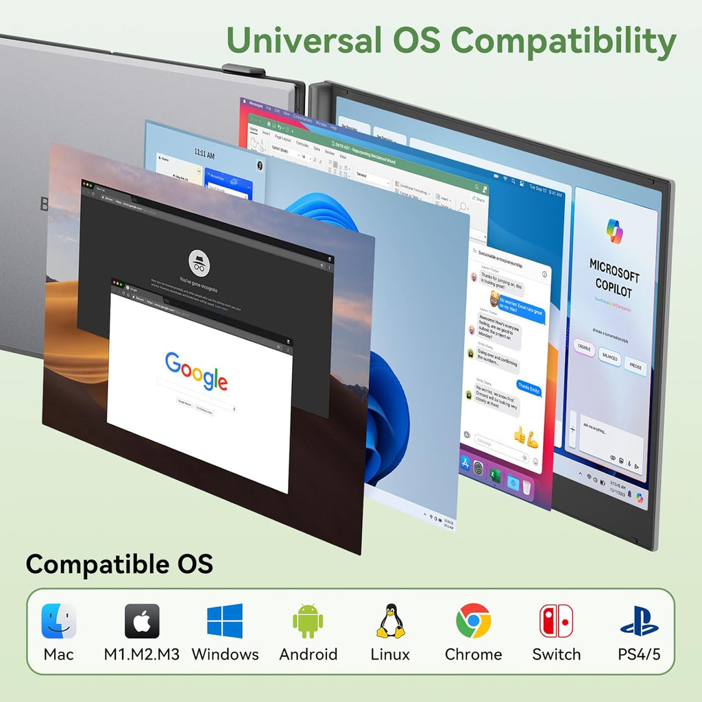 Blackview DCM8 Triple écran pour ordinateur compact portable 15,6 pouces 1080p FHD IPS, écran externe compact portable, deux câbles USB-C, compatible avec les ordinateurs portables de 13 à 17 pouces, Plug & Play, compatible avec Windows/Mac/Chrome