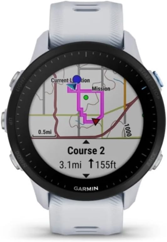 Présentation : Montre connectée GPS de course à pied Garmin Forerunner® 955, conçue pour les triathlètes, batterie longue durée, Whitestone