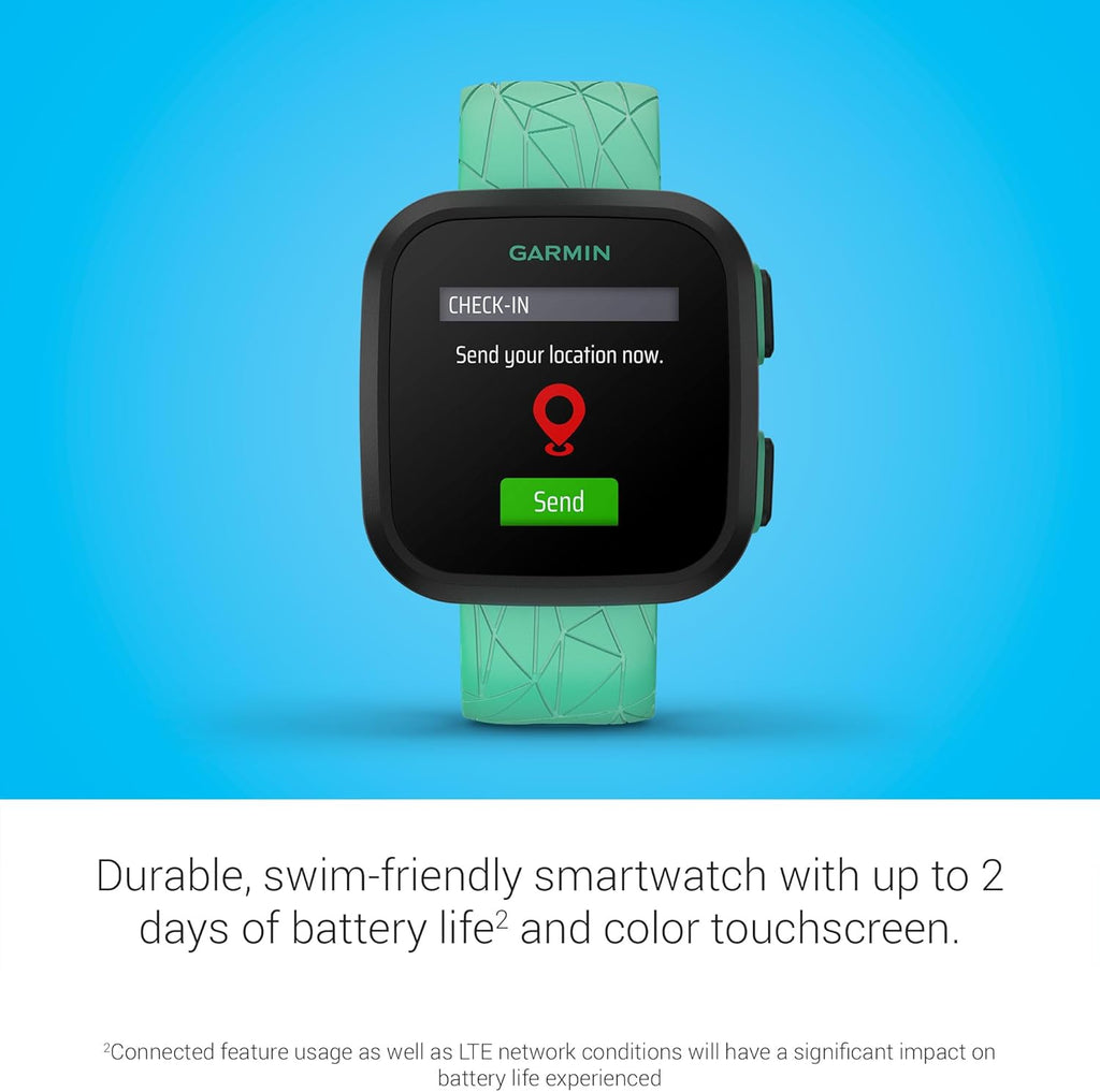 Présentation : Montre connectée Garmin Bounce™ pour enfants : messagerie bidirectionnelle (texte et voix), géolocalisation, Green Burst