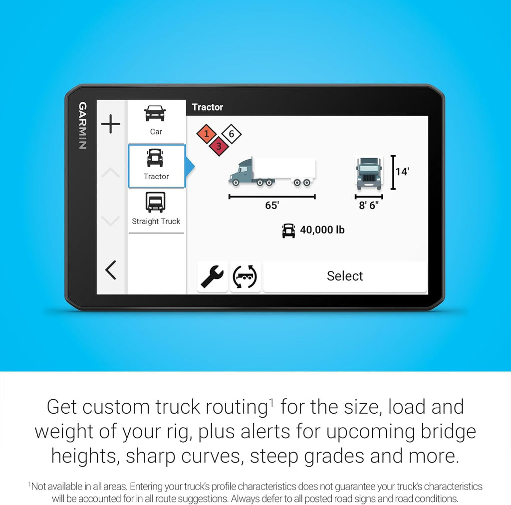 GPS Garmin dezl OTR720 écran généreux 7 pouces : Navigation personnalisée pour camions, imagerie satellite, vitesse du vent, quais de chargement et parkings partagés.