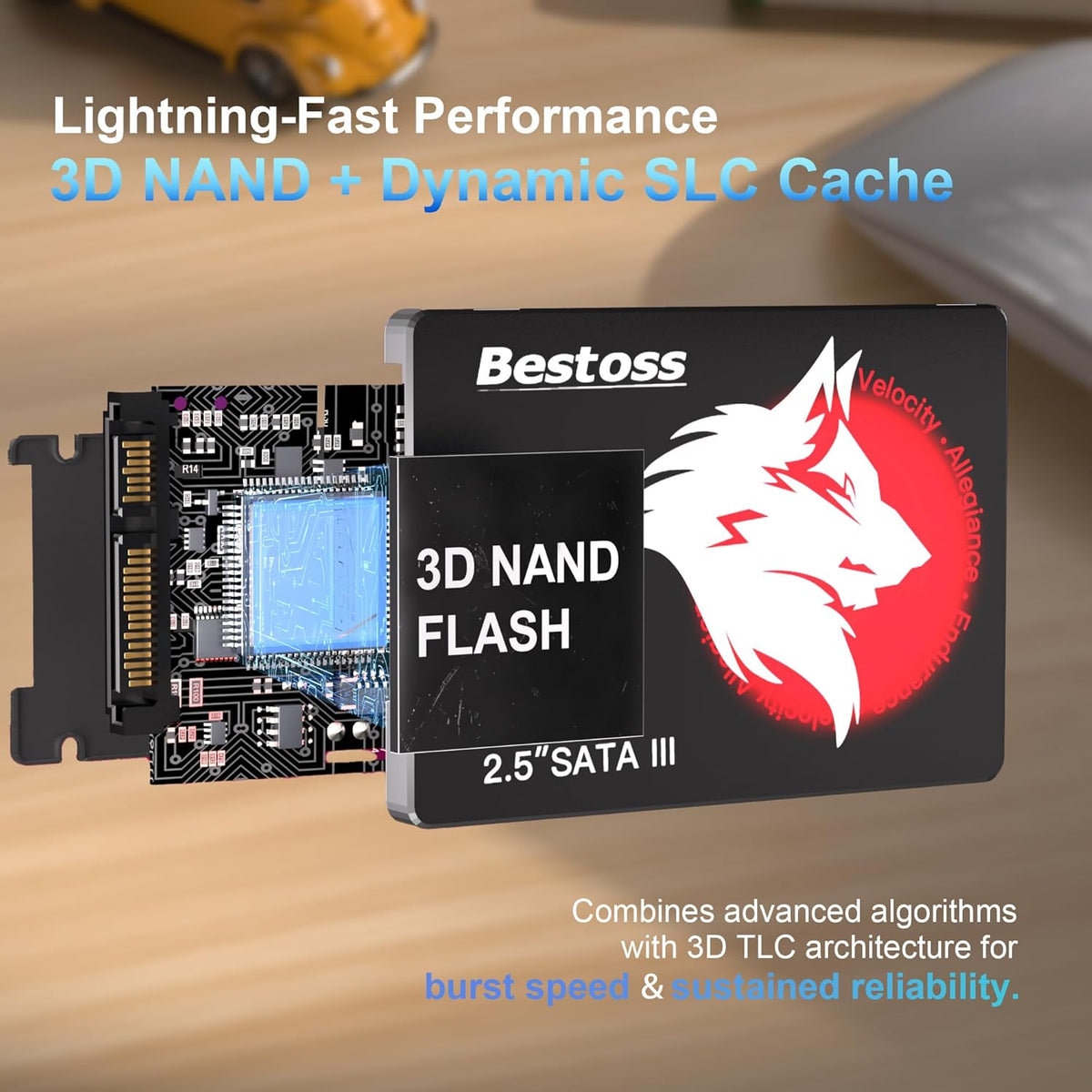 Disque dur interne SSD Bestoss 1 To 2,5 pouces pour PC ou ordinateur compact portable, SATA III 6 Gb/s, jusqu'à 550 Mo/s, idéal pour améliorer le stockage de votre ordinateur (bureau, étudiants, divertissement à domicile).