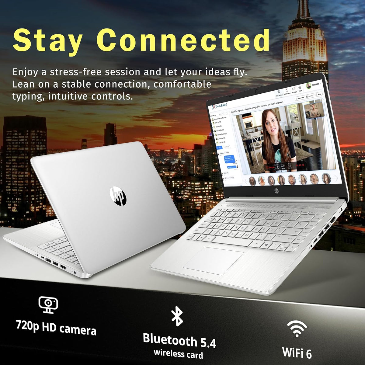 Ordinateur compact portable HP Stream 14 HD, processeur Intel N150, 8 Go de RAM, 288 Go de stockage (128 Go UFS + station d'accueil de 160 Go), carte graphique Intel, 1 an d'abonnement à Office 365, Copilot, Wi-Fi 6, Windows 11, argent naturel