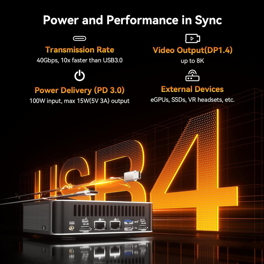 Mini PC GEEKOM Ultimate Performance Edition A8 Max doté de processeur AMD Ryzen 7 8745HS (plus performant que le 7735HS), 16 Go de RAM DDR5, SSD de 1 To (extensible, non LPDDR), double LAN, carte graphique Radeon 780M, Windows 11 Pro, USB 4.0 et 8K.