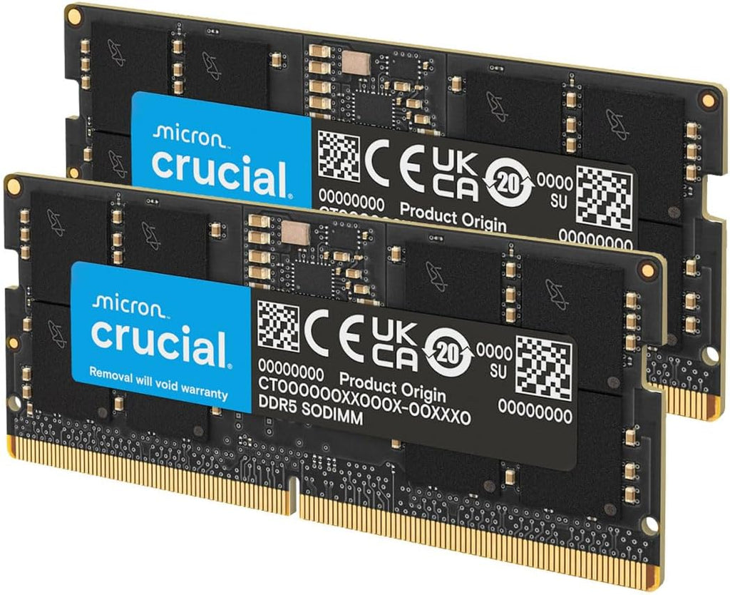 Kit de mémoire vive Crucial DDR5 64 Go (2 x 32 Go), 4 800 MHz CL40 pour ordinateur compact portable - SODIMM 262 broches - Compatible avec les processeurs Intel Core de 12e génération - CT2K32G48C40S5