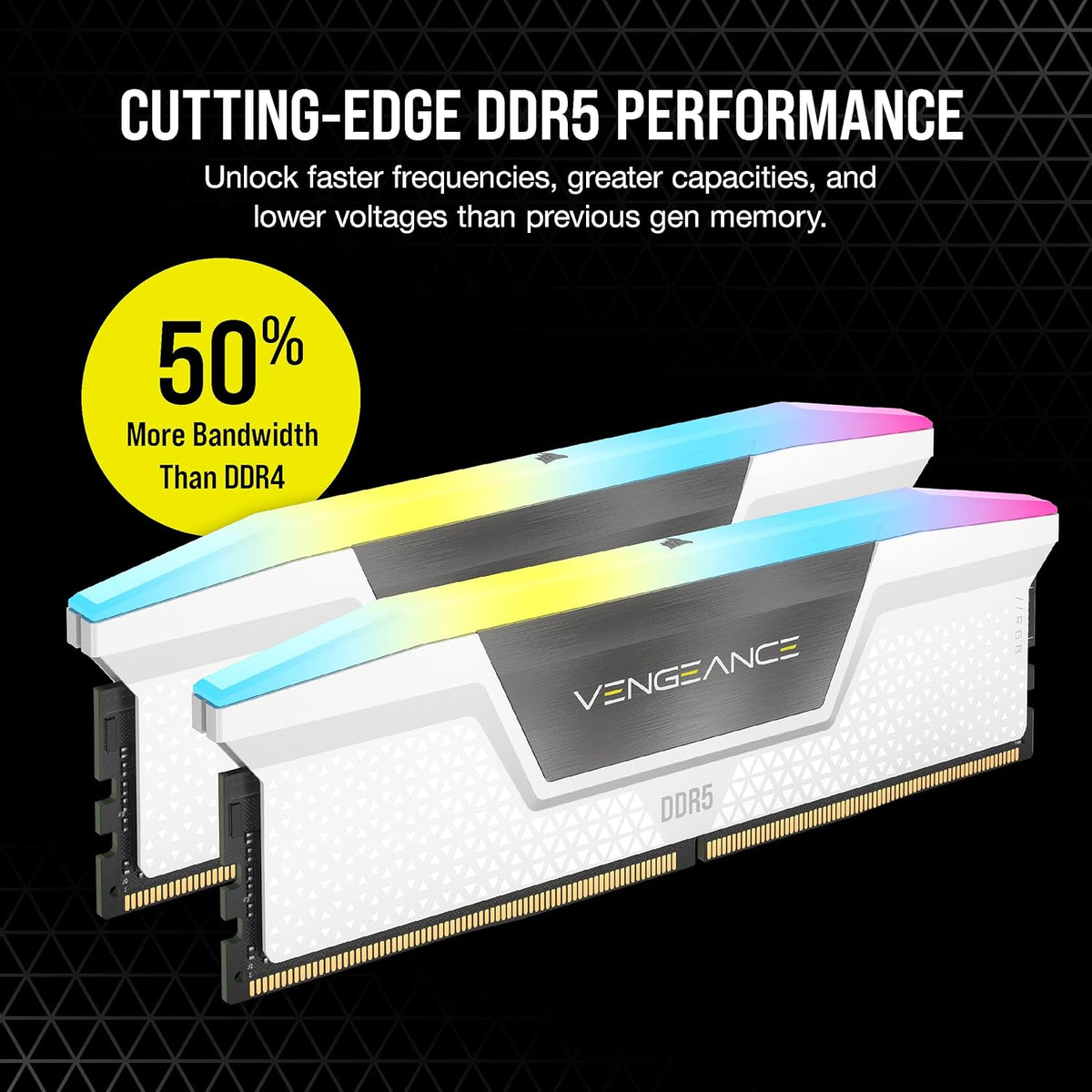 Mémoire RAM CORSAIR Vengeance RGB DDR5 32 Go (2 x 16 Go) 6000 MHz CL36-44-44-96 1,35 V Intel XMP 3.0 pour ordinateur de bureau - Blanche (CMH32GX5M2E6000C36W) – Modèle pratique