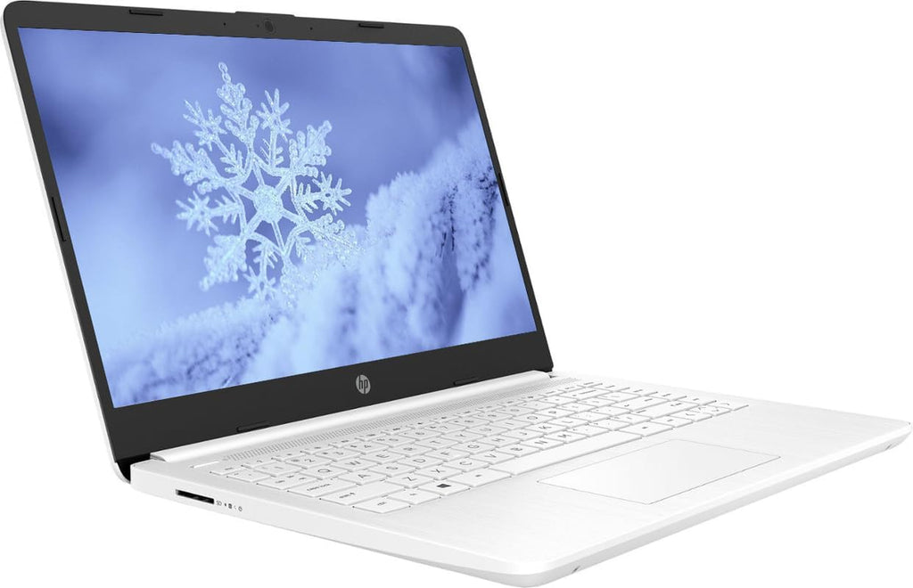 Ordinateur compact portable HP 14 Professionnel et Étudiant avec Microsoft Office 365 inclus, processeur Intel Quad-Core, 8 Go de RAM, 320 Go de stockage (64 Go eMMC + carte SD de 256 Go), Windows 11, écouteurs PLUSERA, blanc