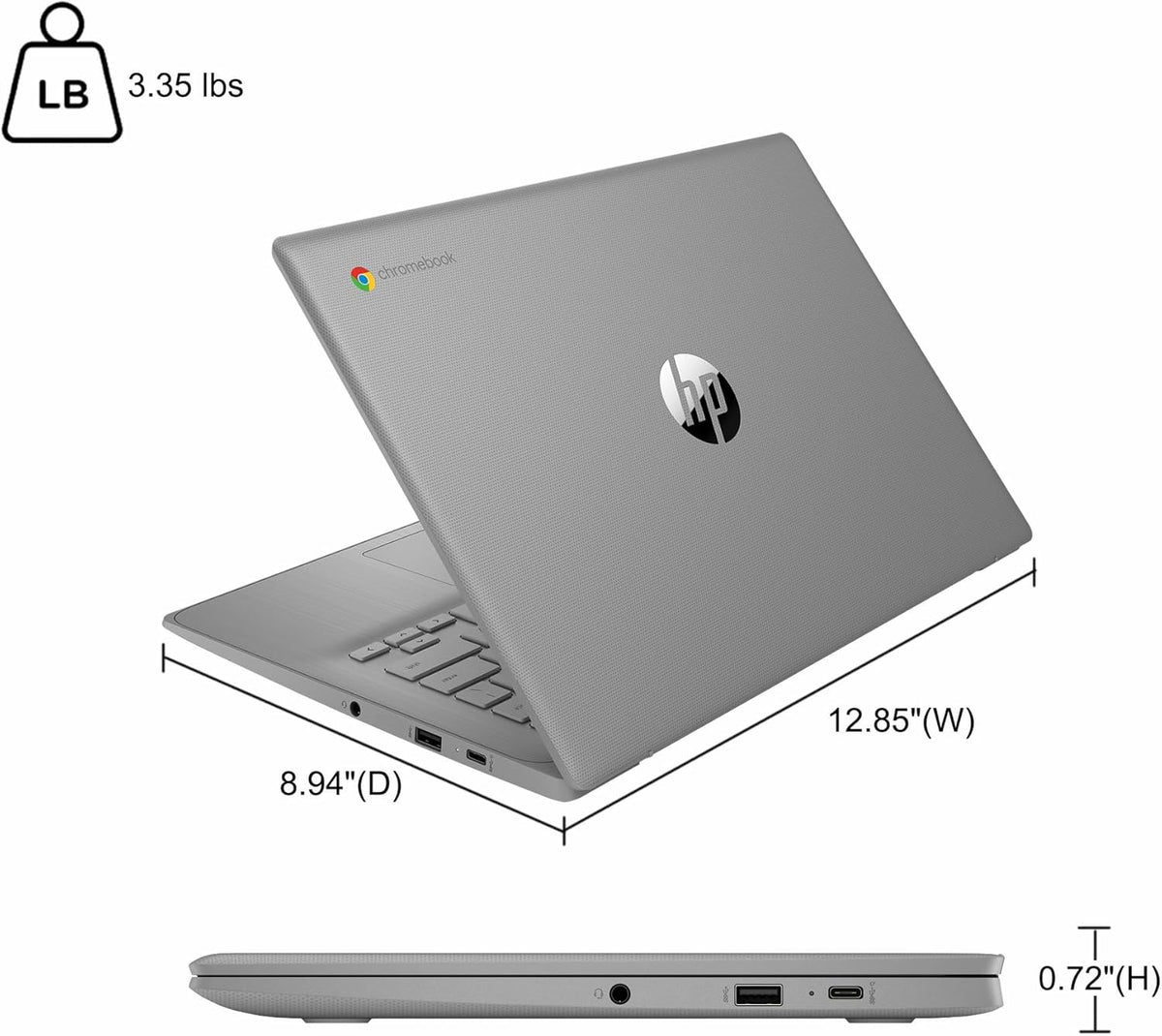 Ordinateur compact portable HP Chromebook 14 Famille et Étudiant, écran HD antireflet 14 pouces, processeur Intel Celeron N4500, 4 Go de RAM, 64 Go de stockage, port USB-C, Wi-Fi 6, autonomie longue durée, charge rapide, hub ICP