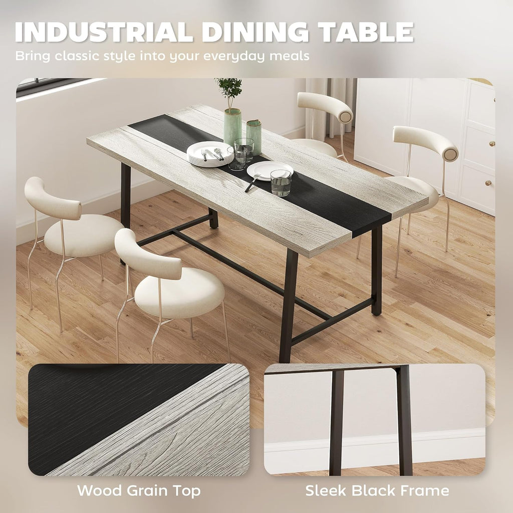 Table de salle à manger industrielle HOMCOM pour 8 personnes, table rectangulaire de 180 cm de long dotée de grand plateau et pieds en acier, gris vieilli