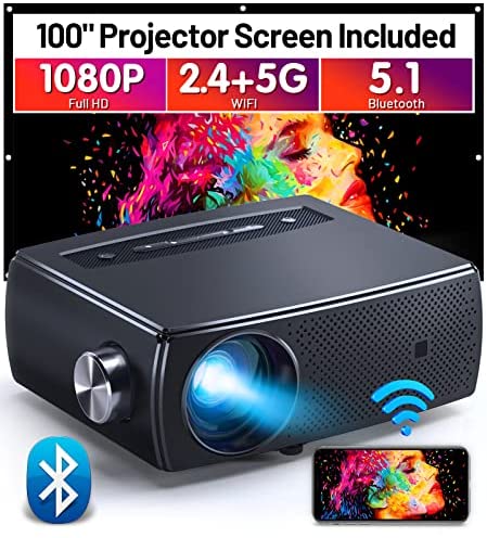 Mini projecteur Bluetooth CLOKOWE 9600L, projecteur HD 1080p 5G WiFi, compatible 4K et zoom, projecteur de films facile à transporter doté de audio Dolby