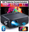 Mini projecteur Bluetooth CLOKOWE 9600L, projecteur HD 1080p 5G WiFi, compatible 4K et zoom, projecteur de films facile à transporter doté de audio Dolby