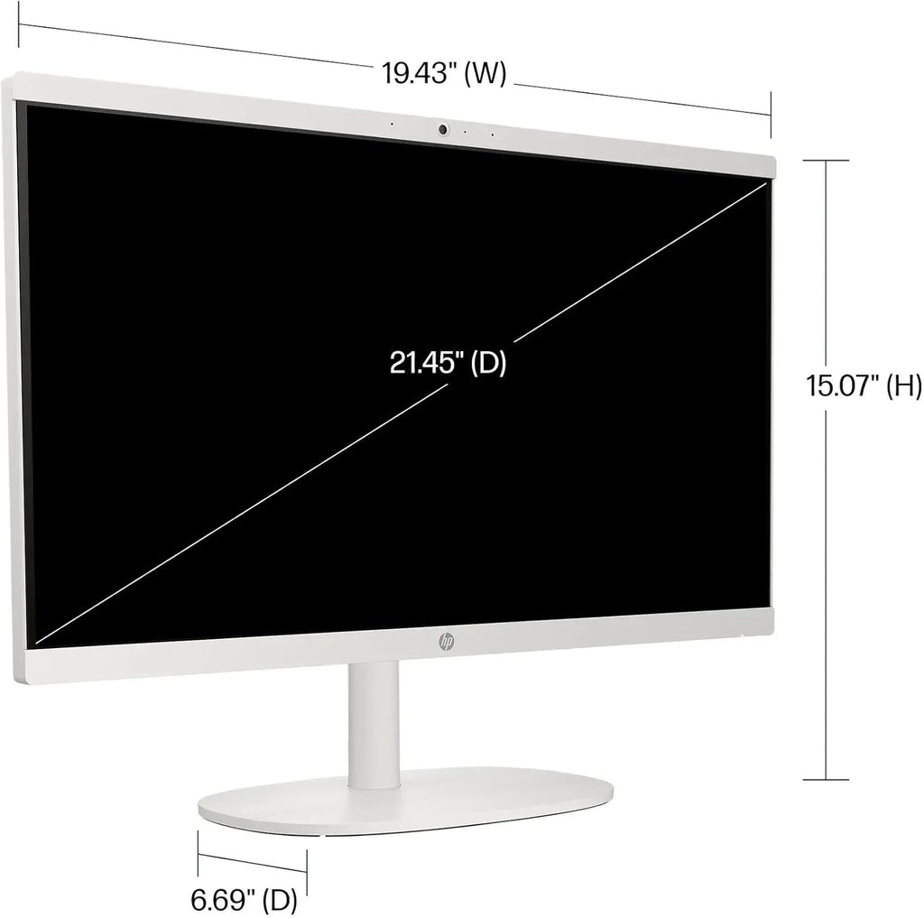 Ordinateur de bureau tout-en-un HP 21,5" FHD, 32 Go de RAM, 128 Go UFS, processeur Intel N100 quadricœur, Windows 11, hub PLUSERA 8-en-1, clavier et souris inclus, blanc cachemire – Modèle pratique