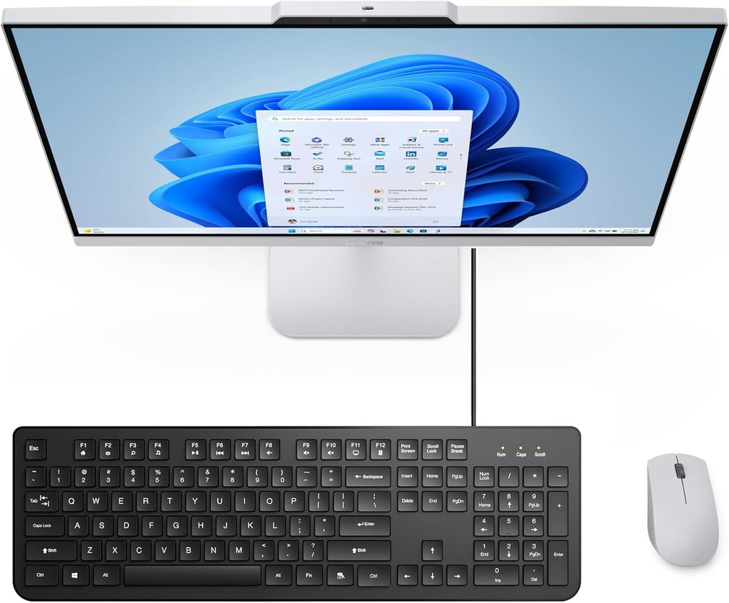 Ordinateur de bureau tout-en-un Lenovo IdeaCentre 24" 1080p, processeur Intel Core i3-N305 à 8 cœurs, 16 Go de RAM DDR4, SSD PCIe de 1 To, écran 23,8", adapté à un usage domestique, Office 365 inclus, Wi-Fi 6, Bluetooth, Windows 11, blanc.