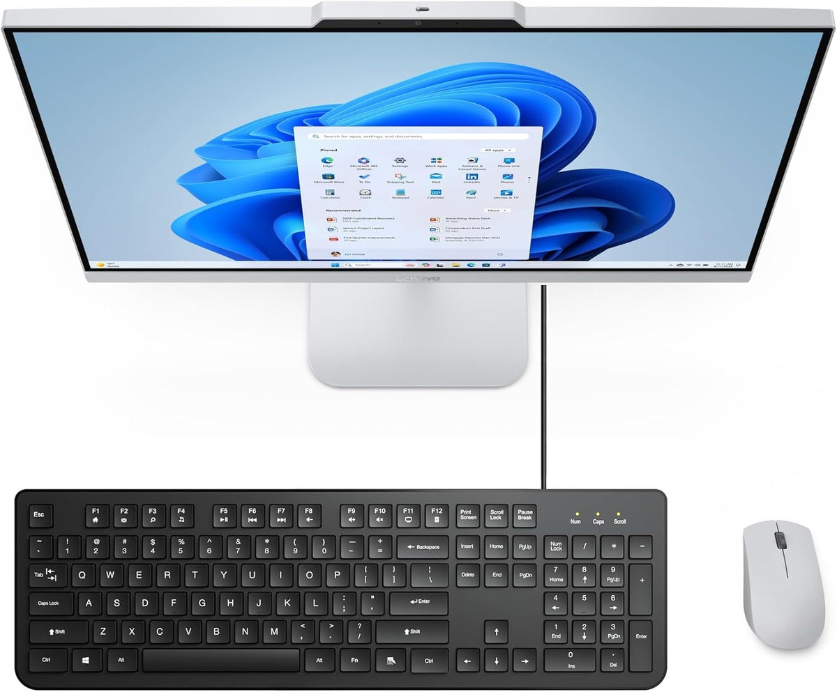 Ordinateur de bureau tout-en-un Lenovo IdeaCentre 24" 1080p, processeur Intel Core i3-N305 à 8 cœurs, 16 Go de RAM DDR4, SSD PCIe de 1 To, écran 23,8", adapté à un usage domestique, Office 365 inclus, Wi-Fi 6, Bluetooth, Windows 11, blanc.