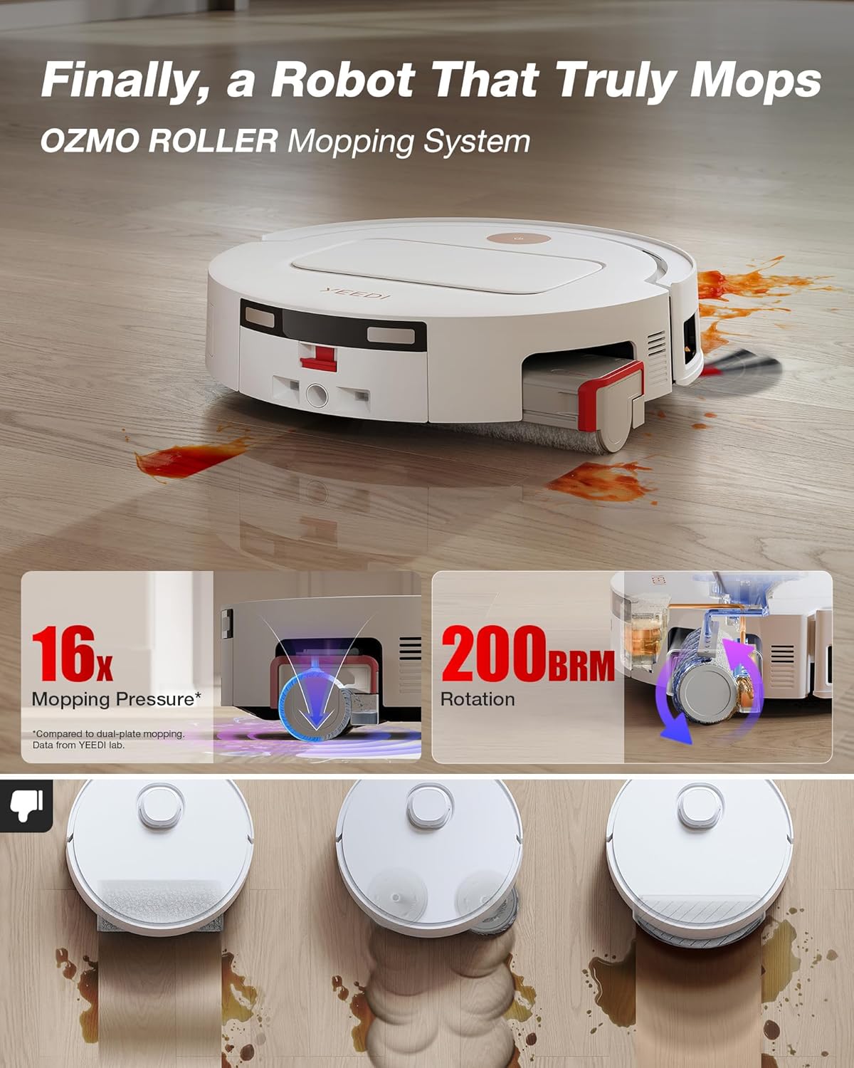 Aspirateur et laveur robot Yeedi M14 Plus doté de station tout-en-un, 18 000 Pa, rouleau OZMO pour un lavage instantané et autonettoyant, lavage à l'eau chaude à 75 °C et séchage automatique, ZeroTangle 3.0, vidage automatique, blanc