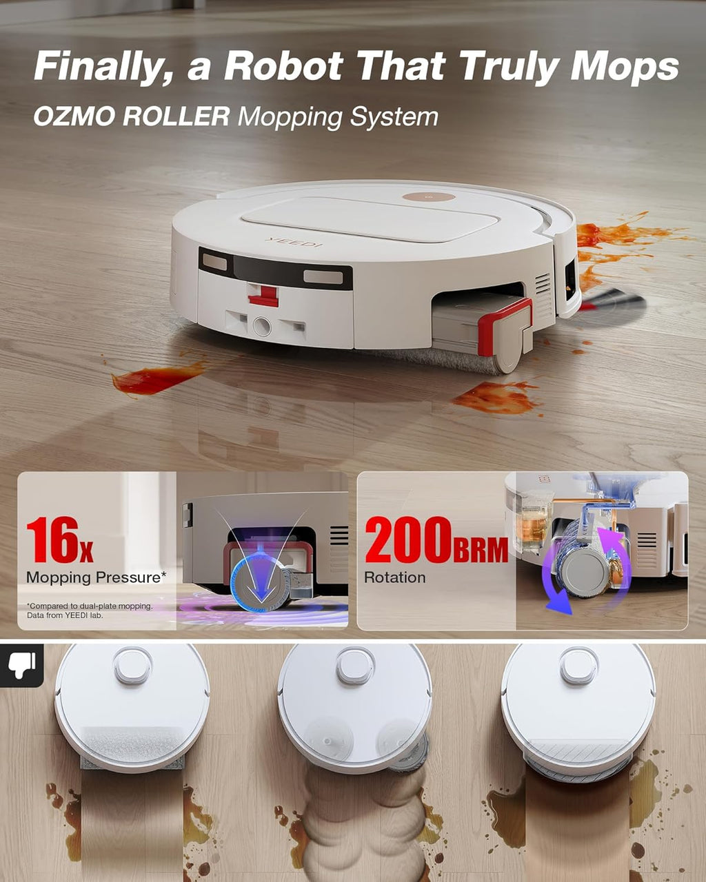 Aspirateur et laveur robot Yeedi M14 Plus doté de station tout-en-un, 18 000 Pa, rouleau OZMO pour un lavage instantané et autonettoyant, lavage à l'eau chaude à 75 °C et séchage automatique, ZeroTangle 3.0, vidage automatique, blanc