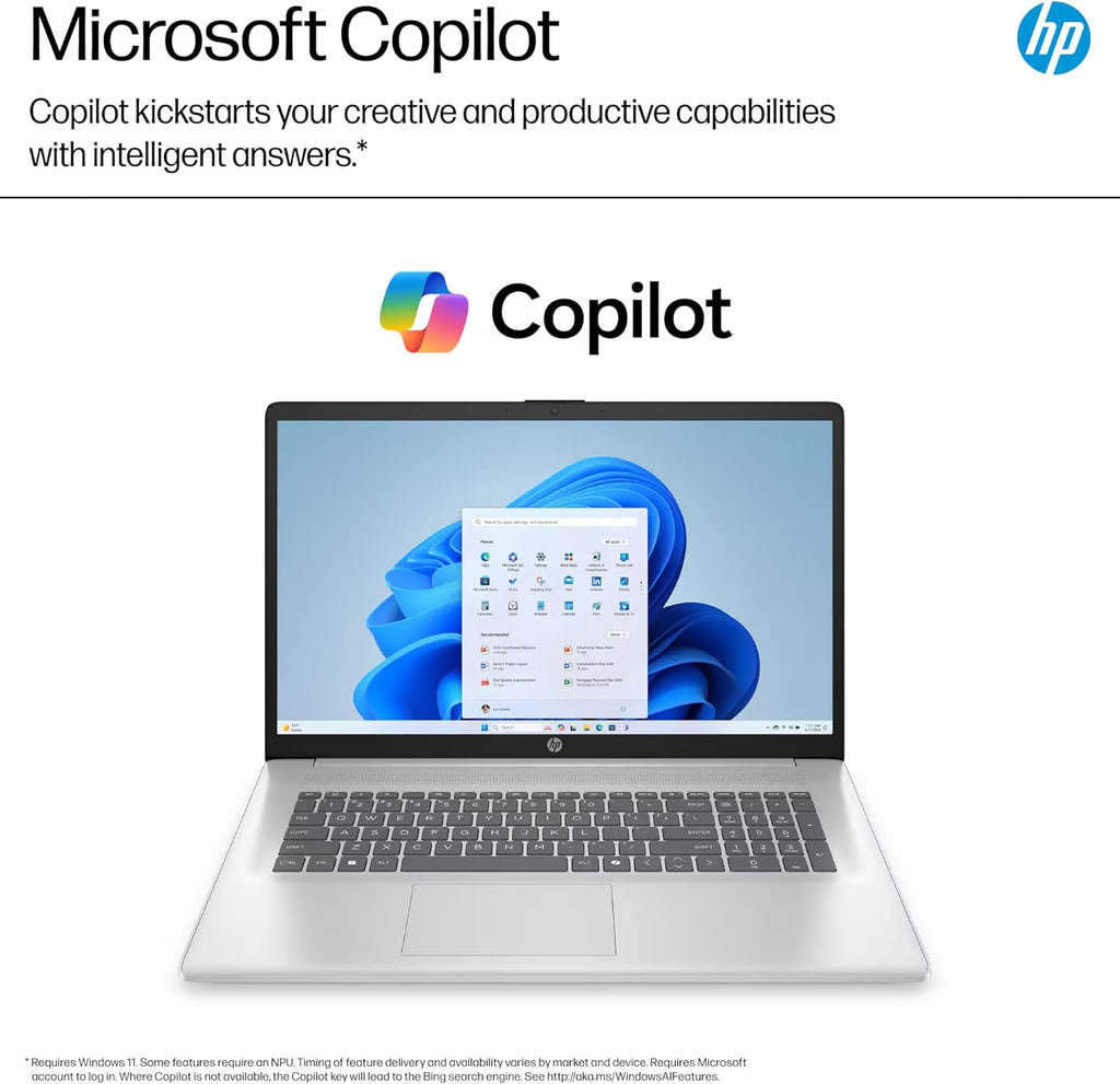 Ordinateur compact portable HP 17 Professionnel, garantie à vie 2025, MS Office, écran HD+ 17,3 pouces, processeur Intel i3 8 cœurs, 16 Go de RAM, 1 To de stockage (500 Go SSD + 500 Go externe), Wi-Fi 6, batterie longue durée, MarxsolAccessory