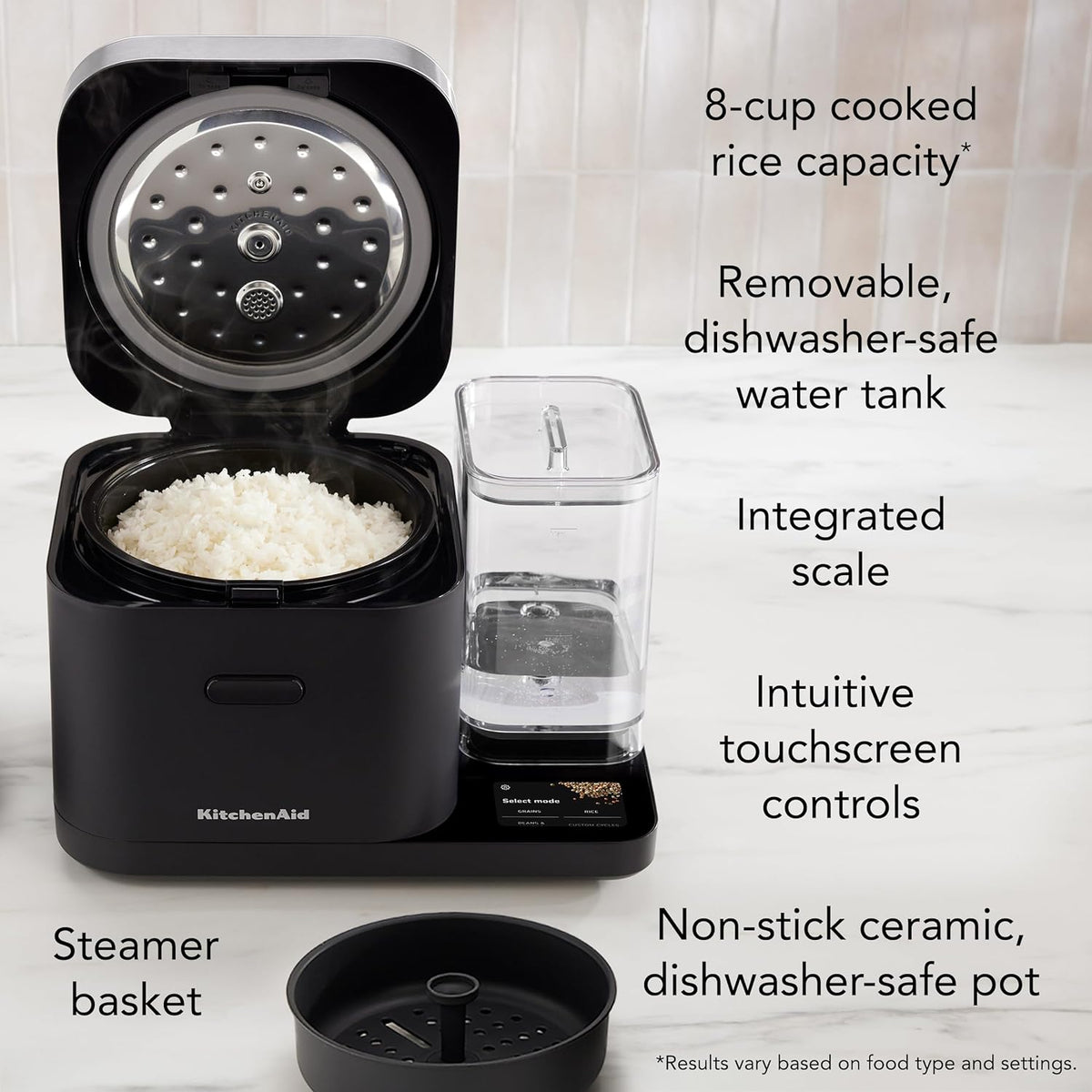 Cuiseur à riz et à céréales KitchenAid 8 tasses doté de balance intégrée et cuisson différée, KGC3155BM
