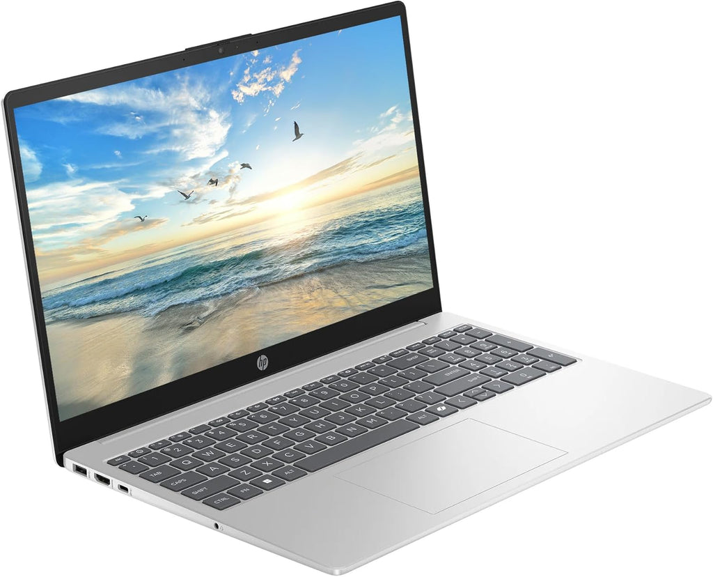 Ordinateur compact portable professionnel HP 15,6 pouces avec Microsoft Office 365 et Copliot AI, processeur Intel quadricœur, Windows 11, écouteurs PLUSERA et hub 8 en 1 inclus, argent naturel (argent naturel, 16 Go de RAM)