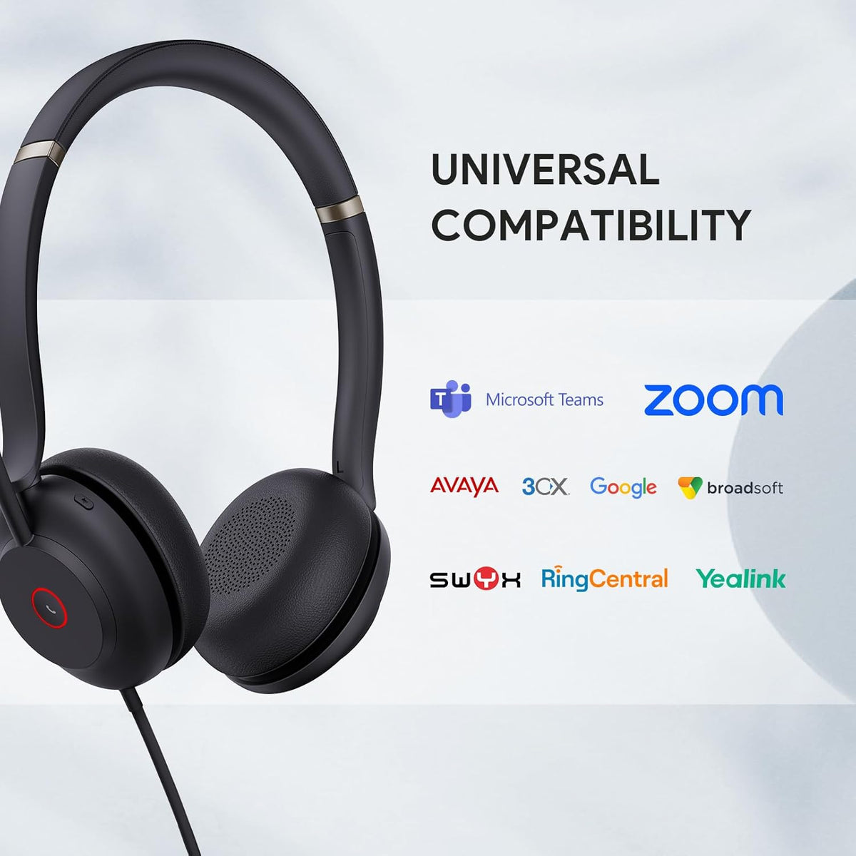 Casque USB Yealink UH37 avec microphone antibruit, casque filaire pour PC et ordinateur compact portable, certifié Teams, câble USB-A/C, compatible avec Zoom et autres plateformes de communications unifiées de premier plan.