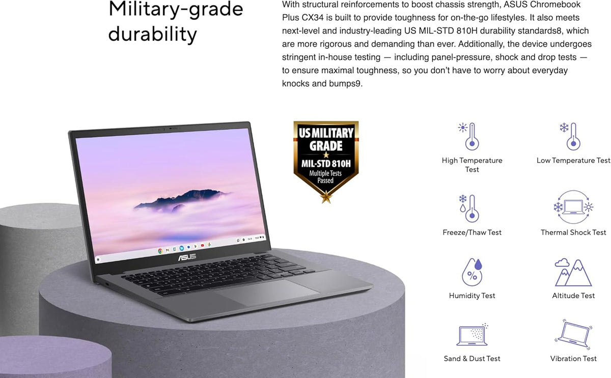 ASUS Chromebook Plus CX34 14.0 Écran tactile FHD (Intel i3-1215U Intel UHD 8 Go LPDDR5 128 Go SSD Clavier rétroéclairé WiFi 6 Webcam Bluetooth 5.4 Chrome OS) (Reconditionné)