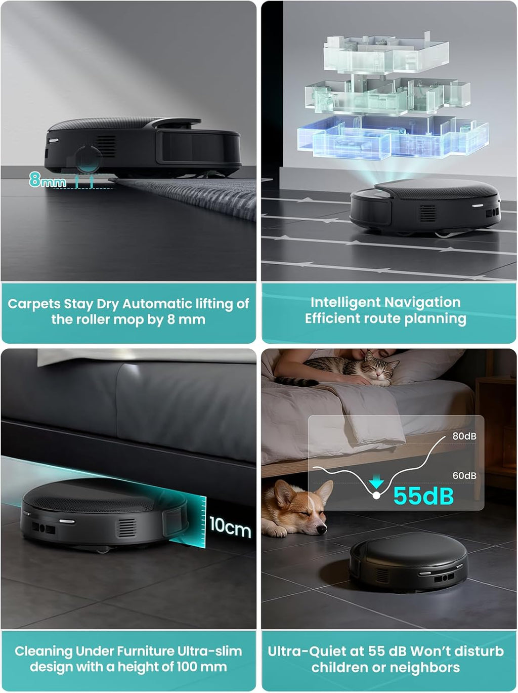 Aspirateur et laveur robot Lefant LiDAR, aspiration de 18 000 Pa, système d'évitement d'obstacles intelligent PSD 2.0, aspirateur robot tout-en-un doté de vidage automatique du bac pendant 120 jours, lavage, séchage et remplissage automatiques…