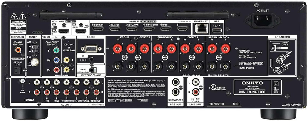 Ampli-tuner AV Onkyo TX-NR7100 9.2 canaux - 100 watts par canal - Compatible Dirac Live dès la sortie de la boîte - Compatible Sonos - Certifié THX et plus encore – Modèle pratique