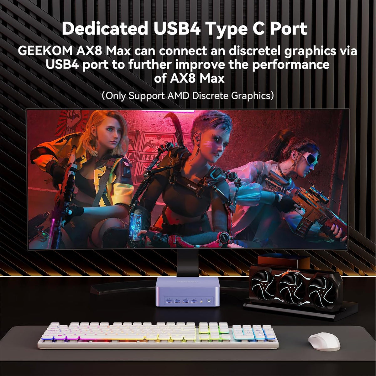 Mini PC GEEKOM AX8 Max doté de processeur AMD Ryzen 7 8745HS, double port LAN 2,5 GbE, 32 Go de RAM DDR5 (extensible), SSD NVMe de 1 To (extensible), carte graphique Radeon 780M, USB 4.0 (40 Gbit/s), prise en charge de quatre écrans, Windows 11 Pro…