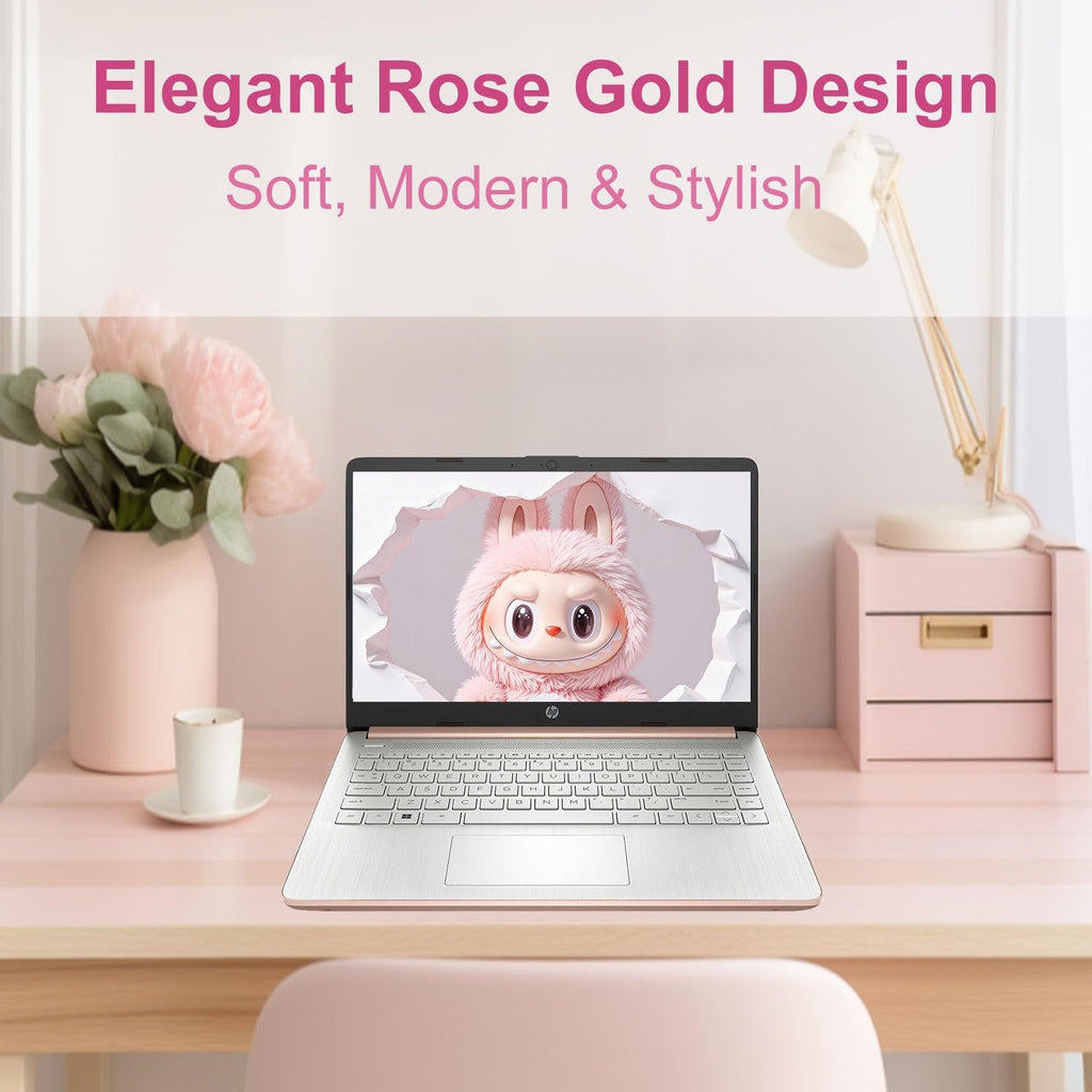 Ordinateur compact portable léger HP 14″ Blanc Flocon de Neige avec Office 365 et Copilot AI, processeur Intel, 4 Go de RAM, SSD de 64 Go + 1 To de stockage cloud