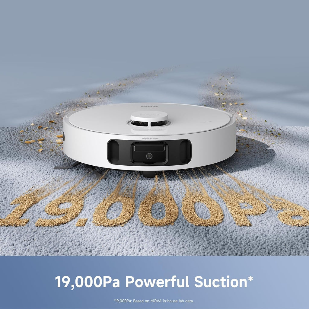 Aspirateur et laveur robot Mova E40 Ultra, aspiration de 19 000 Pa, serpillère extensible et relevable, station tout-en-un, vidage automatique, lavage automatique et séchage à air chaud, détection d'obstacles à 360°, application et commande vocale