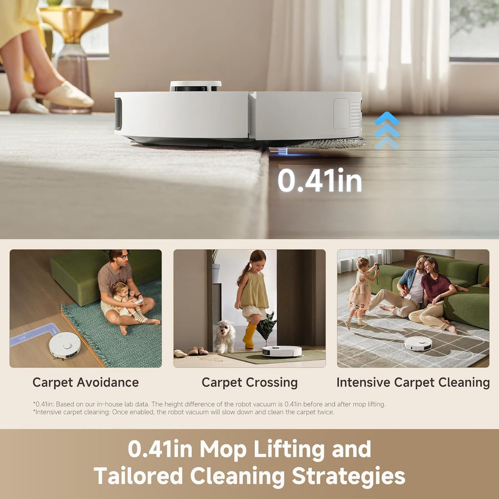 Aspirateur et laveur robot DREAME L40 Ultra Gen 2, aspiration de 25 000 Pa, brosse latérale extensible, station de nettoyage et de vidage automatique, commande vocale et application, blanc – Modèle pratique