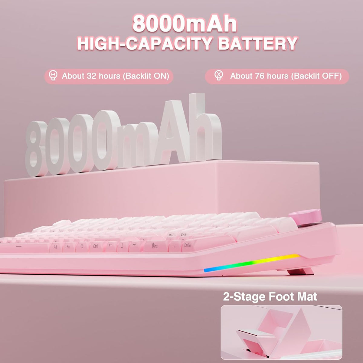 AULA F108 PRO - Clavier mécanique à connectivité sans fil doté de écran et molette, clavier complet doté de batterie 8000 mAh, commutateurs pré-lubrifiés, touches PBT imprimées latéralement, rétroéclairage RGB, touches roses personnalisables et…