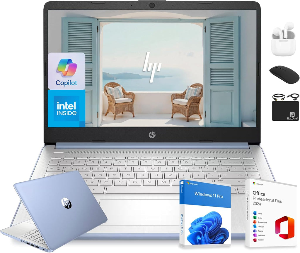Ordinateur compact portable HP 14" haut de gamme 2025 avec intelligence artificielle, abonnement à vie, idéal pour les entreprises et les étudiants, processeur Intel quadricœur, 16 Go de RAM, 628 Go de stockage (128 Go UFS + 500 Go extensible)