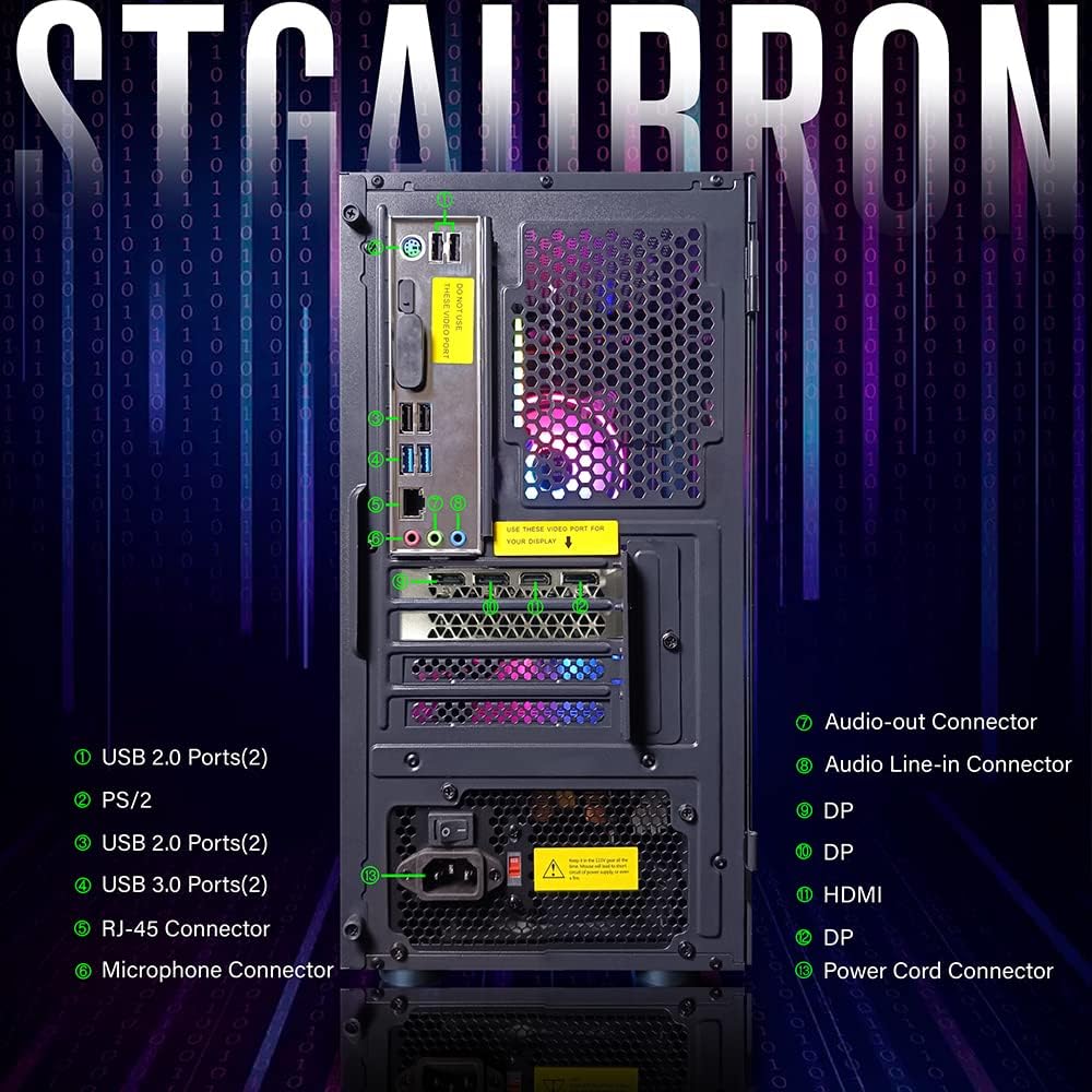 Ordinateur de bureau gaming STGAubron, processeur Intel Core i5 allant jusqu'à 3,7 GHz, carte graphique GeForce RTX 2060 6 Go, 16 Go de RAM, SSD de 512 Go, Wi-Fi 6, Bluetooth 5.0, 2 ventilateurs RGB, Windows 11 Famille