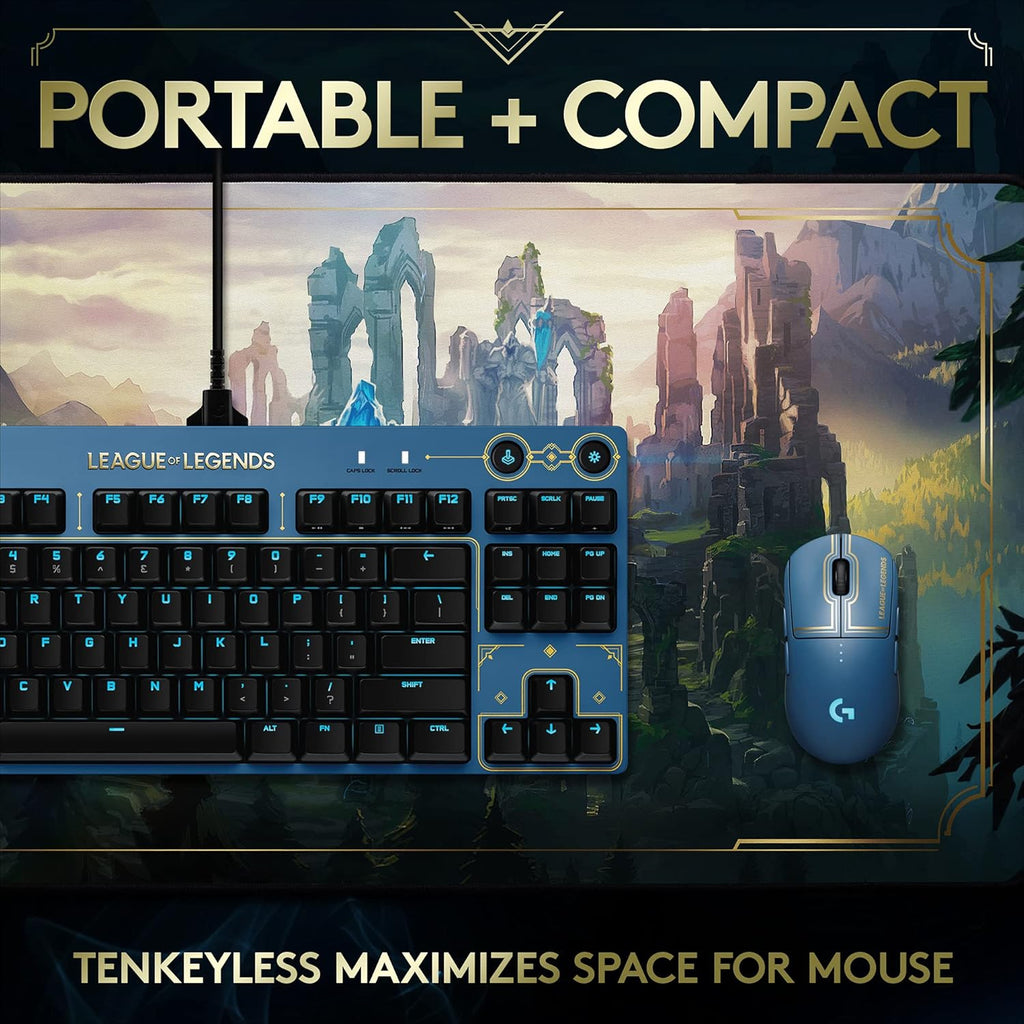 Clavier de jeu mécanique Logitech G PRO - Ultra-facile à transporter, format au format compact sans pavé numérique, câble USB détachable, touches rétroéclairées RGB LIGHTSYNC, édition officielle League of Legends
