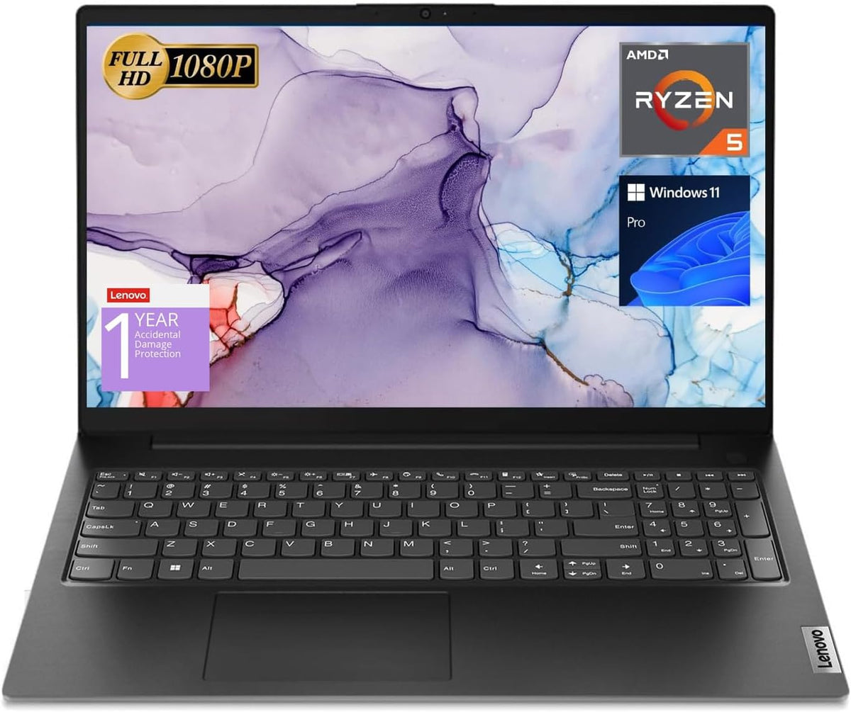 Ordinateur compact portable Lenovo V15, écran FHD 15,6 pouces, processeur AMD Ryzen 5 5500U hexacœur (plus performant que l'Intel i7-1065G7), 16 Go de RAM, SSD 512 Go, HDMI, RJ45, pavé numérique, Wi-Fi, Windows 11 Pro, noir