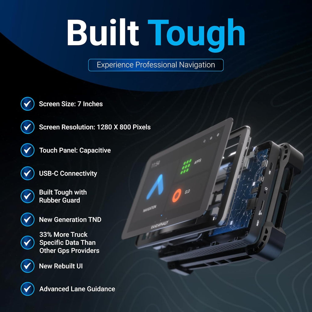 Navigateur GPS pour camions Rand McNally RANDTAB7 7 pouces doté de les meilleurs itinéraires personnalisés du secteur : Rand Navigation 2.0 doté de cartes 2025