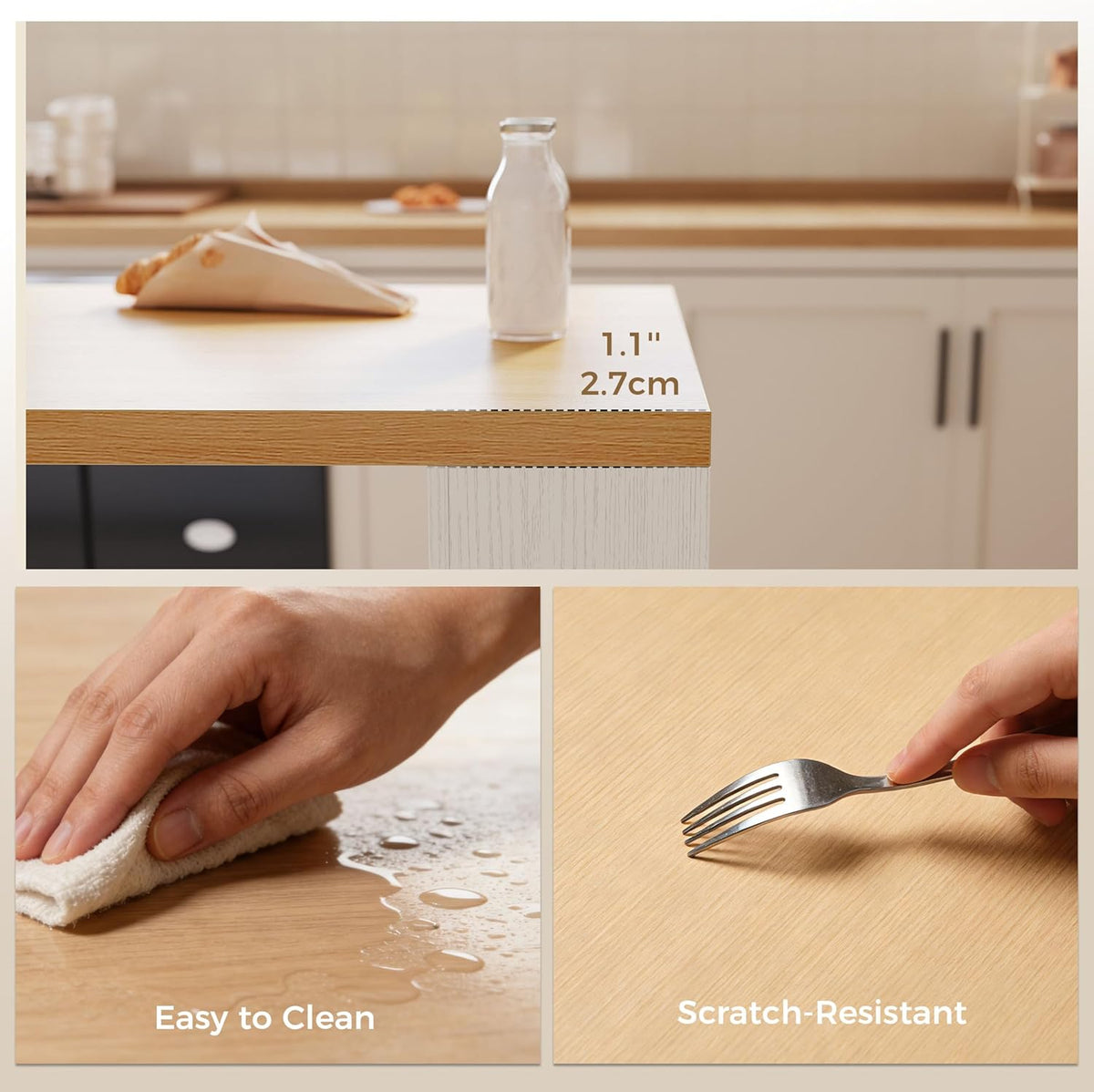 Îlot de cuisine mobile IRONCK dotée de rangement, chariot de cuisine de 180 cm avec 3 étagères et tiroirs, plateau pivotant à 360° et porte-épices, blanc