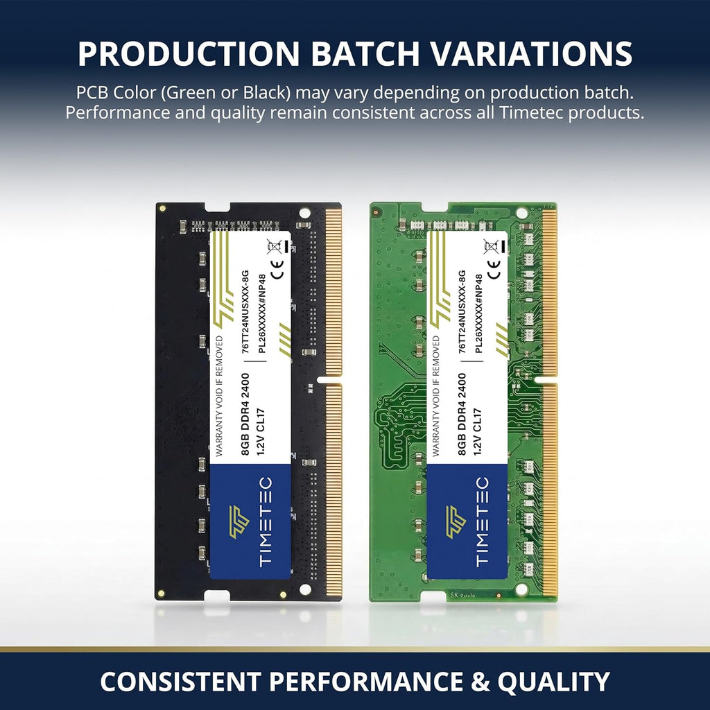 Kit de mémoire vive Timetec 16 Go (2 x 8 Go) DDR4 2400 MHz (PC4-2400T) PC4-19200 SODIMM pour ordinateur compact portable – Module de mémoire non-ECC sans tampon, 260 broches, 1,2 V, CL17, pour ordinateur compact portable, mini-PC et PC tout-en-un.
